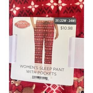 Rudolph Women’s Christmas Theme Red Soft Sleep Pants With Pockets Size 3XL 22-24